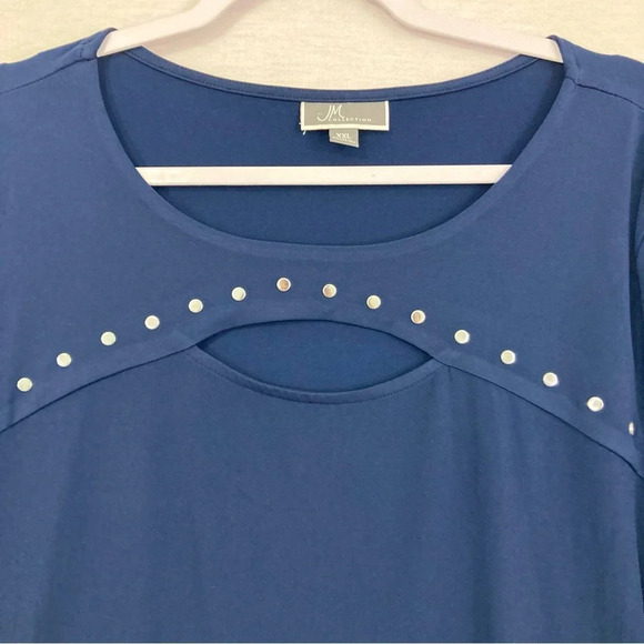 JM Collection Navy Studded Cut Out Stretch Round Neck Pullover Top XXL - Picture 3 of 9